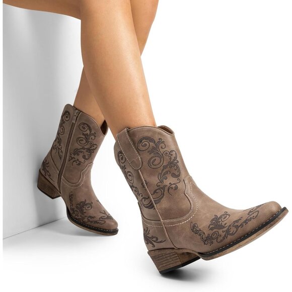 Dream Pairs Women's Brown Western Low Chunky Heels Square Toe Fall Ankle Boots - Picture 6 of 7